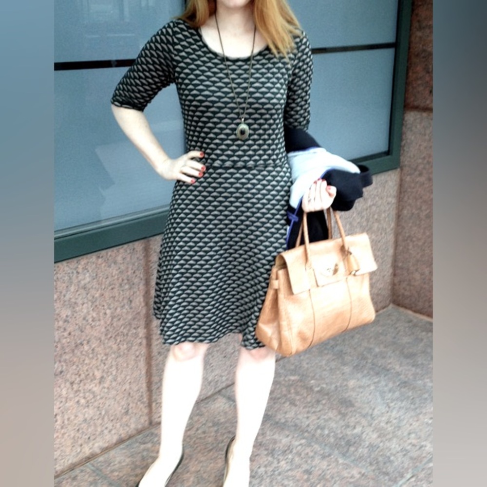 🌸3/$25 Max Studio Argyle Chevron Print Green & Tan Textured Dress, Size M
